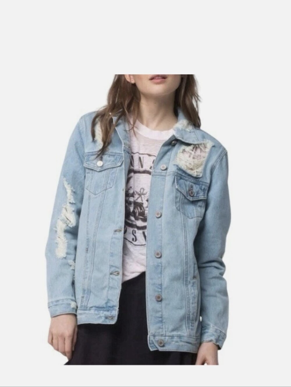 Boom Boom Jeans Light Blue Distressed Denim Jacket